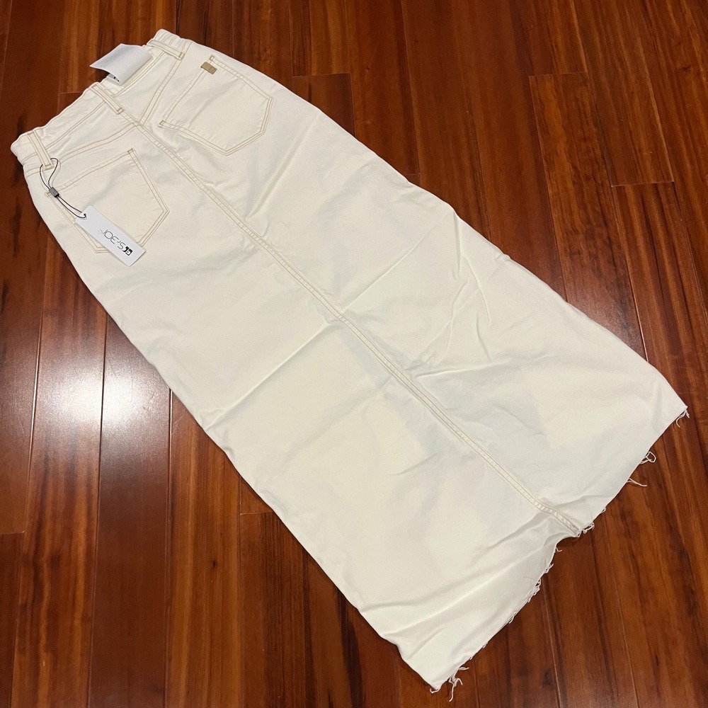 Joe's Denim Maxi Skirt Jean Solid Milk White Raw Hem Front Slit New Size 23 - Picture 4 of 10